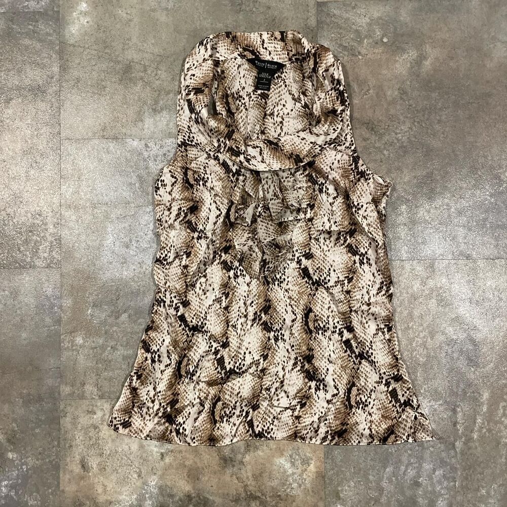 white house black market y2k snake skin 100% silk cowl neck tank top size 2